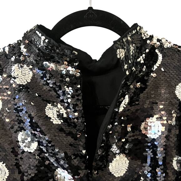 Sister Jane Olympic Long Sleeve Polka Dot Sequin Mini Dress Black Silver Medium - Picture 10 of 11